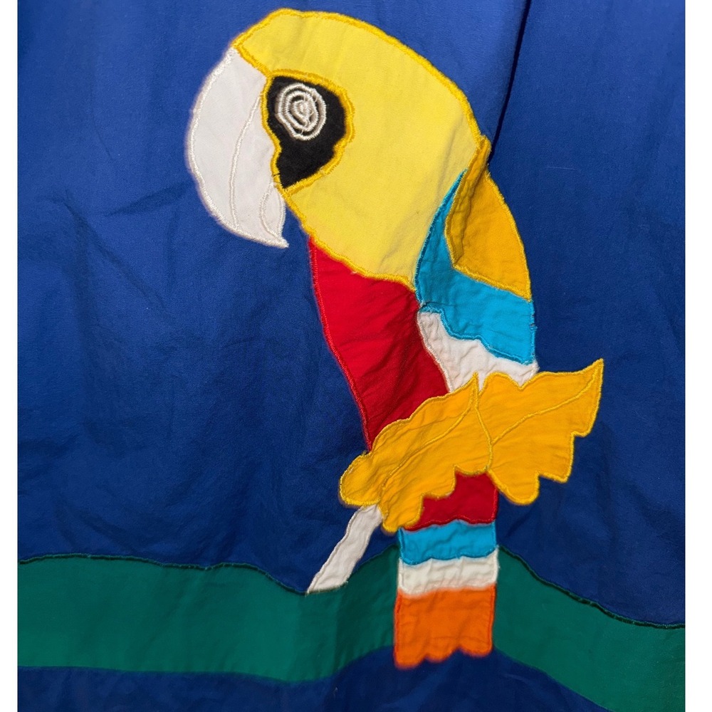Vintage Blue Tropical Parrot Applique Muumuu Dress Short Sleeve Cactus Sun - Picture 4 of 6